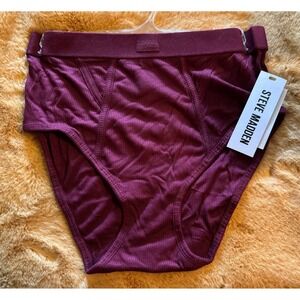 Steve Madden Ribbed High-Waisted Brief Underwear, Zinfandel, Size L, NWT